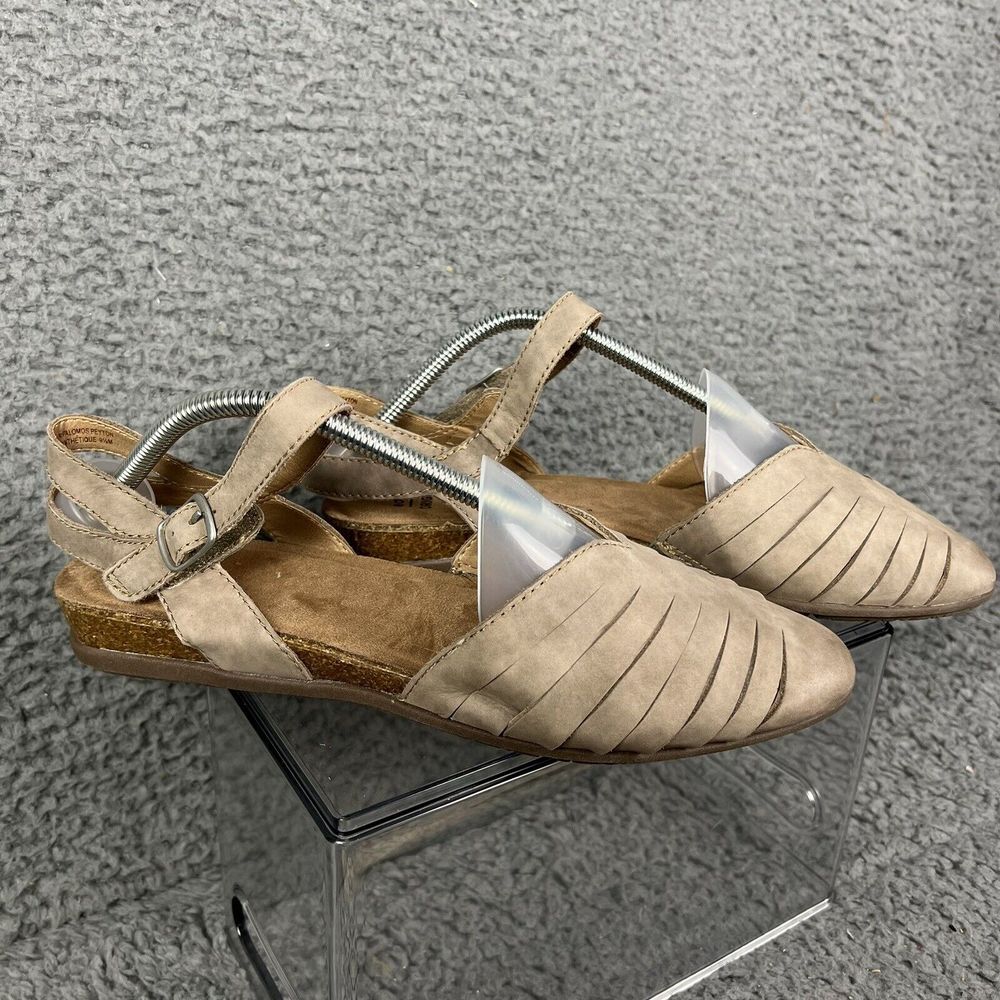 Earth Origins Shoes Palomos Peyton Cork Wedge Size 9.5M Leather Flats Taupe - Picture 2 of 10